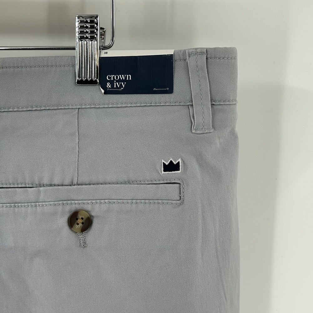 Crown & Ivy Mens Chino Shorts Size 38 Iron Grey Flat Front Twill New With Tags - Picture 6 of 9